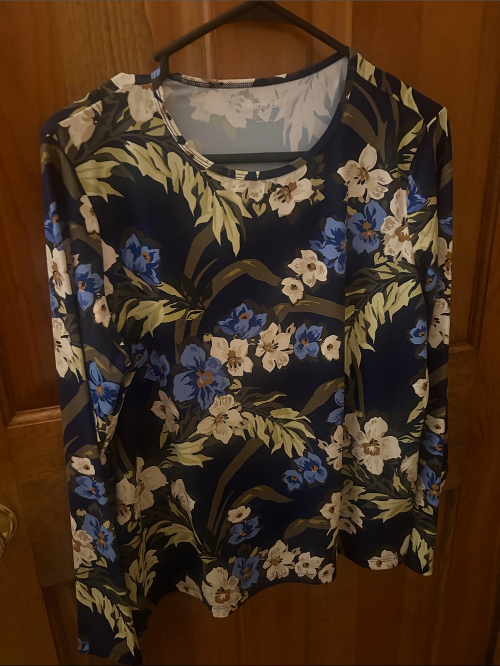 Lands' End Navy Blue Floral Long-Sleeve Tee